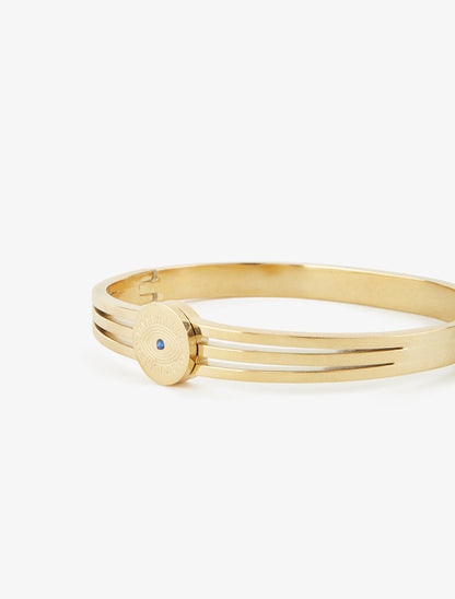 Jonc gravé à un zircon bleu - Or - 3
