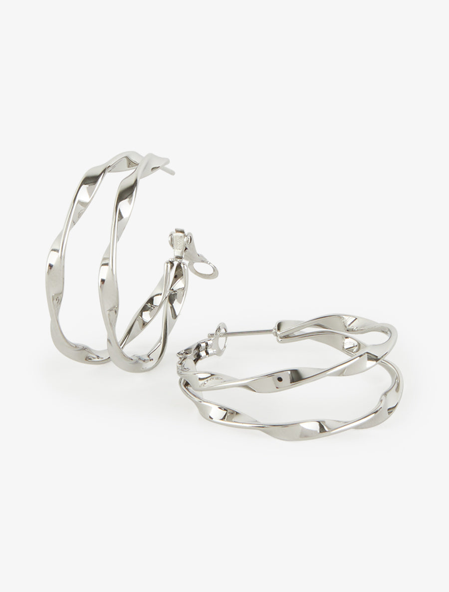 Créoles à double anneaux torsadés - Argent - 3