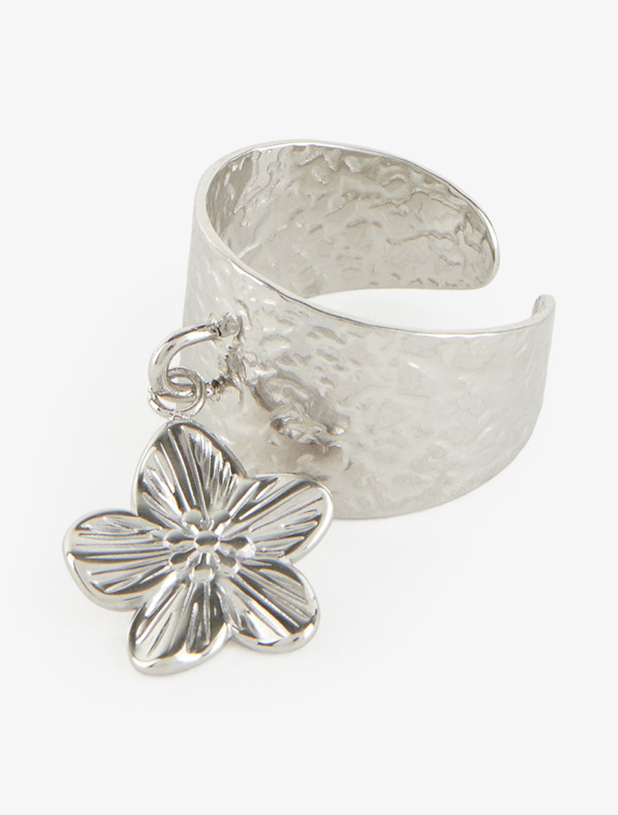 Bague martelée à breloque fleur - Argent - 3