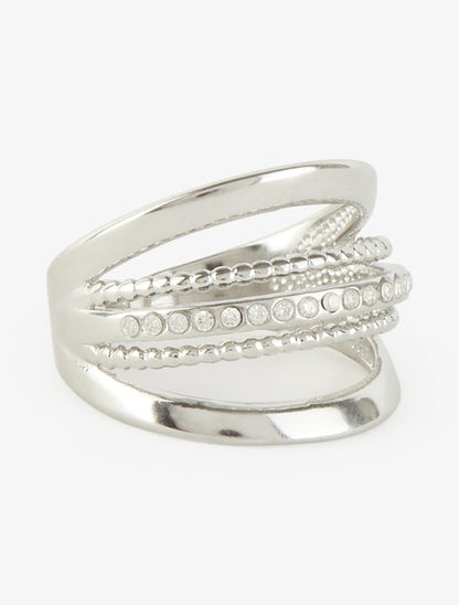 Bague multi-rangs à strass - Argent - 2