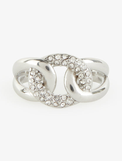Bague ouverte à maillons entrelacés et strass - Argent - 3