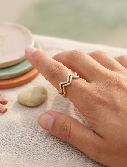 Bague zigzag à strass - Or - 1