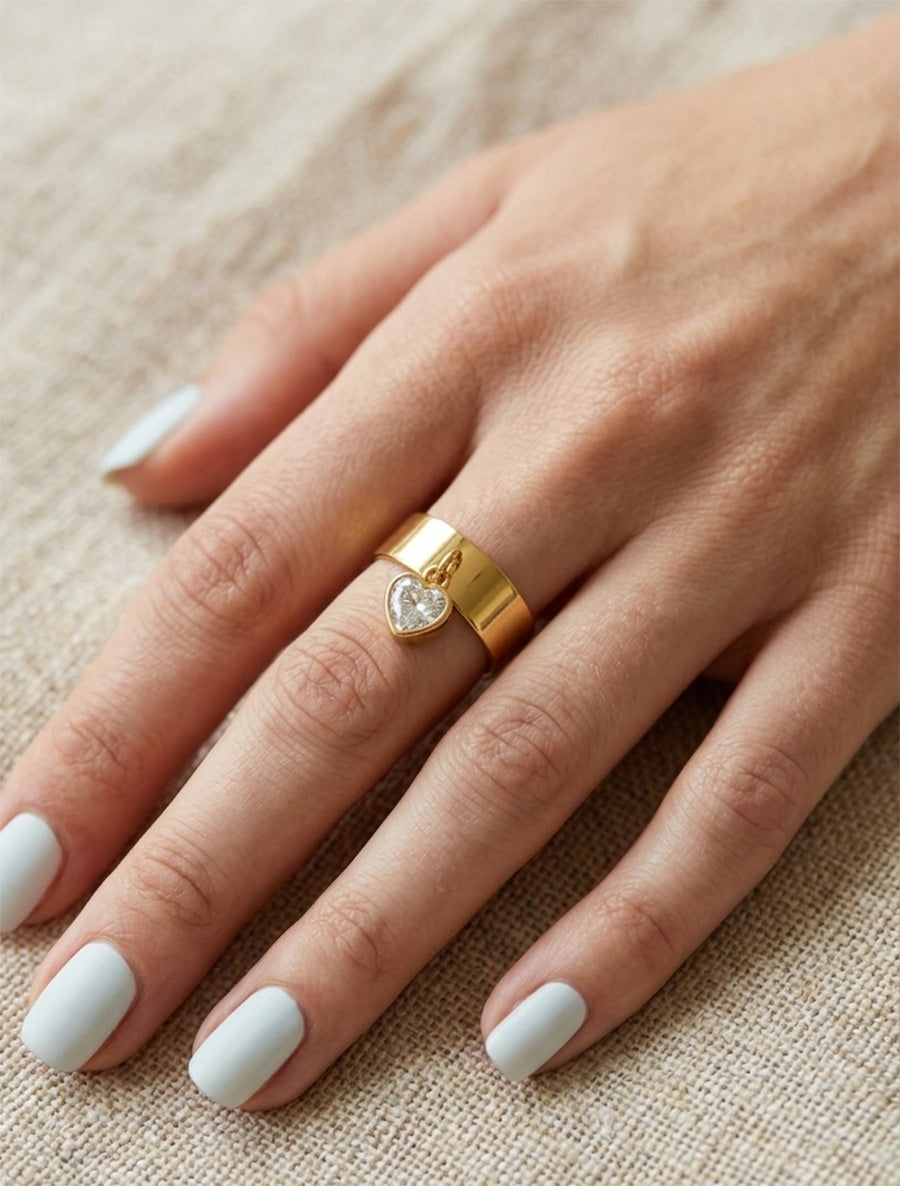 Bague coeur en zircon - Or - 1
