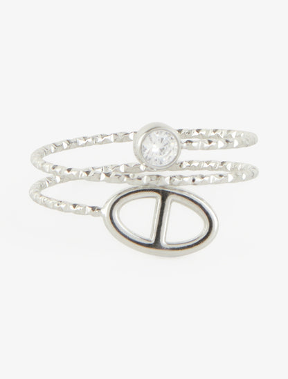 Bague fine à maillon marin et strass - Argent - 3
