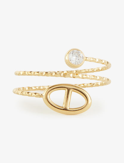 Bague fine à maillon marin et strass - Or - 3