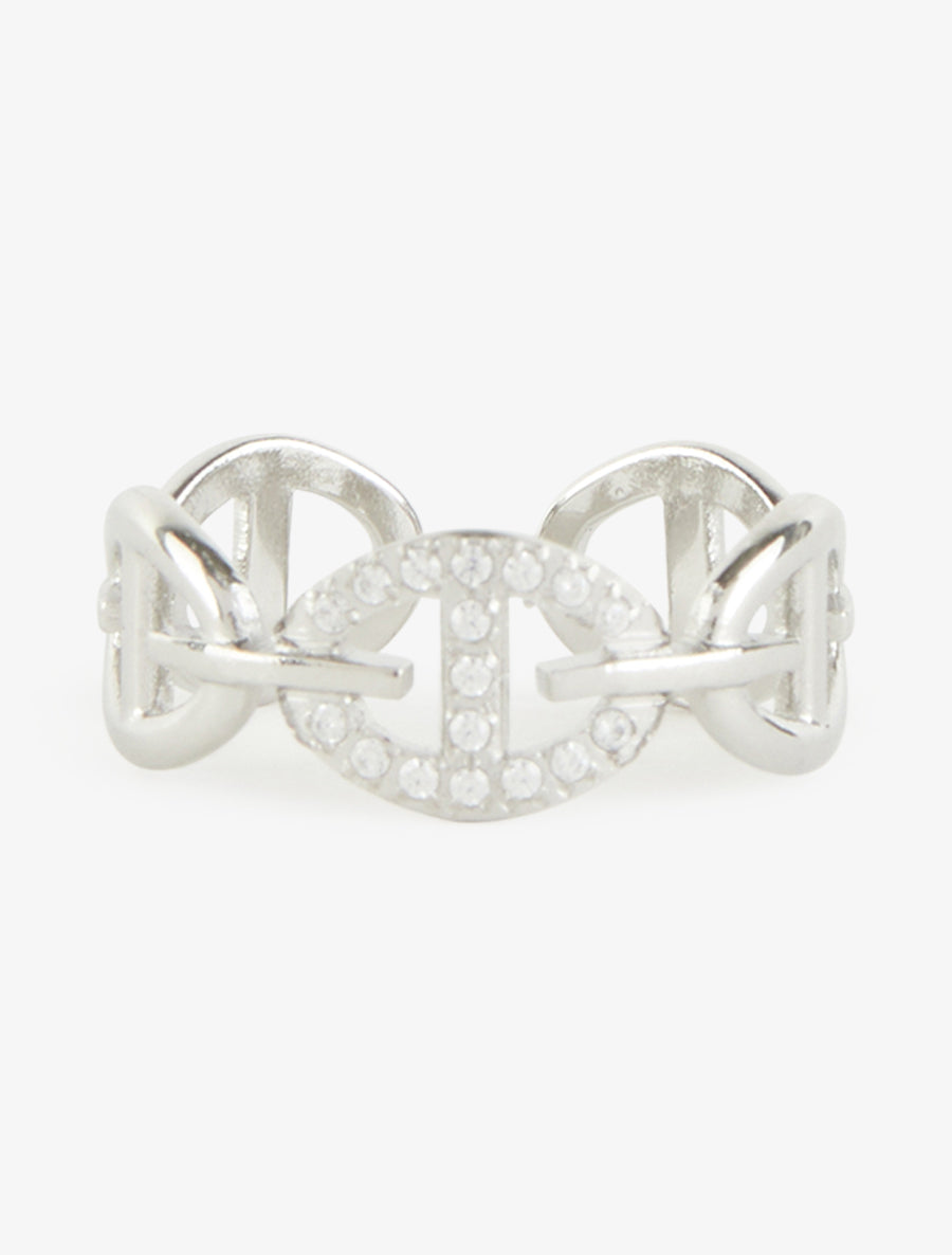 Bague style maillons marins à strass - Argent - 3