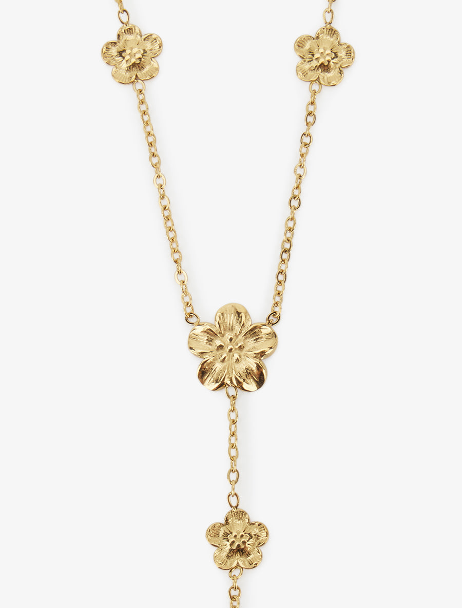 Collier fin en Y à fleurs - Or - 3
