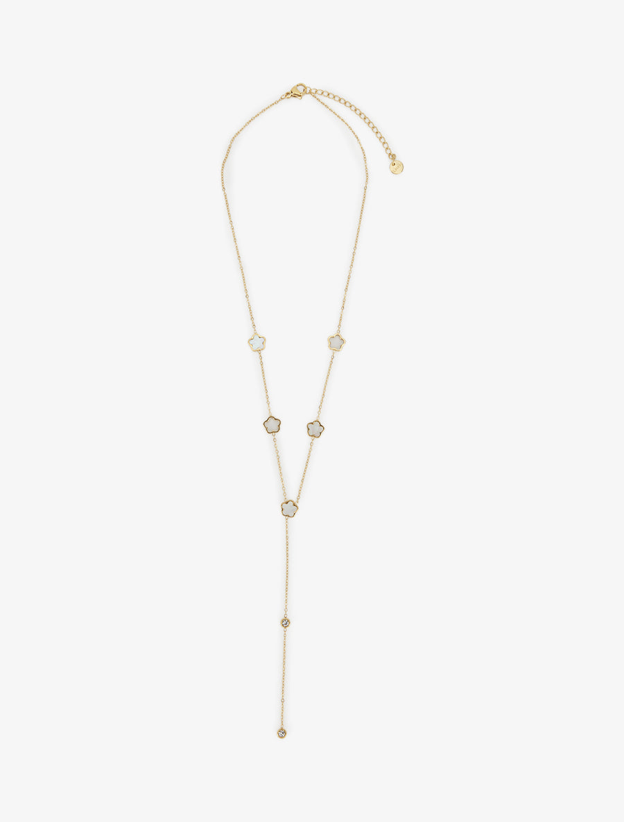Collier en Y à fleurs et strass - Or - 2