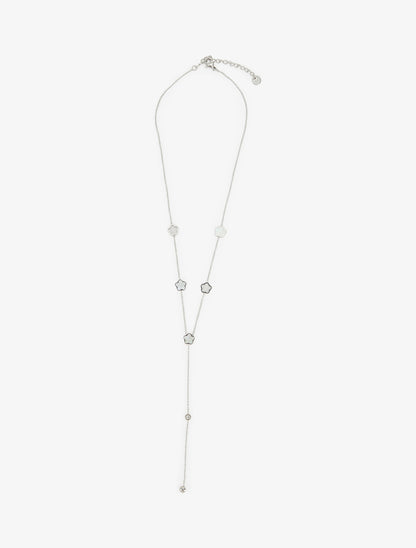Collier en Y à fleurs et strass - Argent - 2