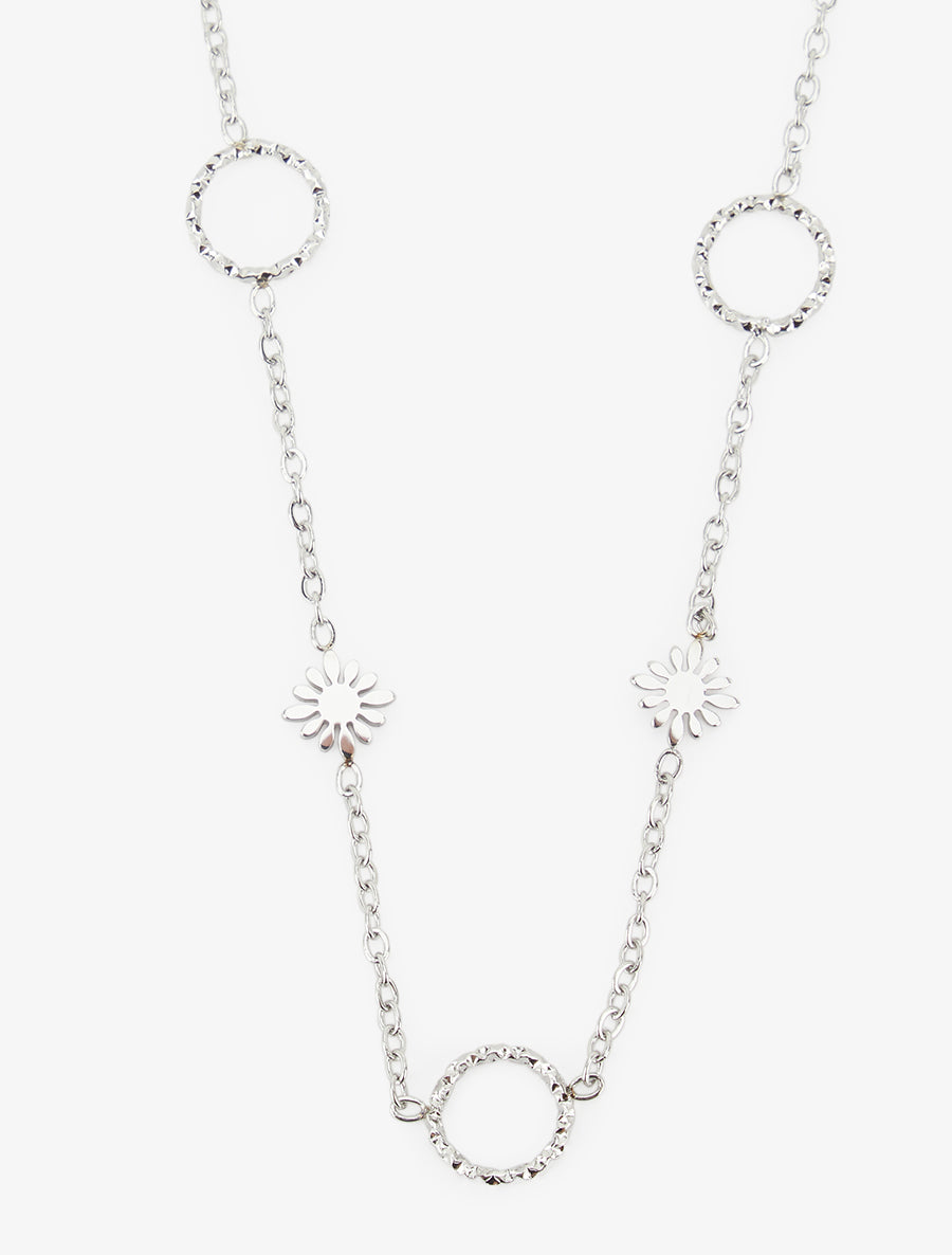 Collier en à cercles et petites fleurs - Argent - 3