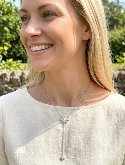 Collier fin en Y à étoiles strassées - Argent - 1