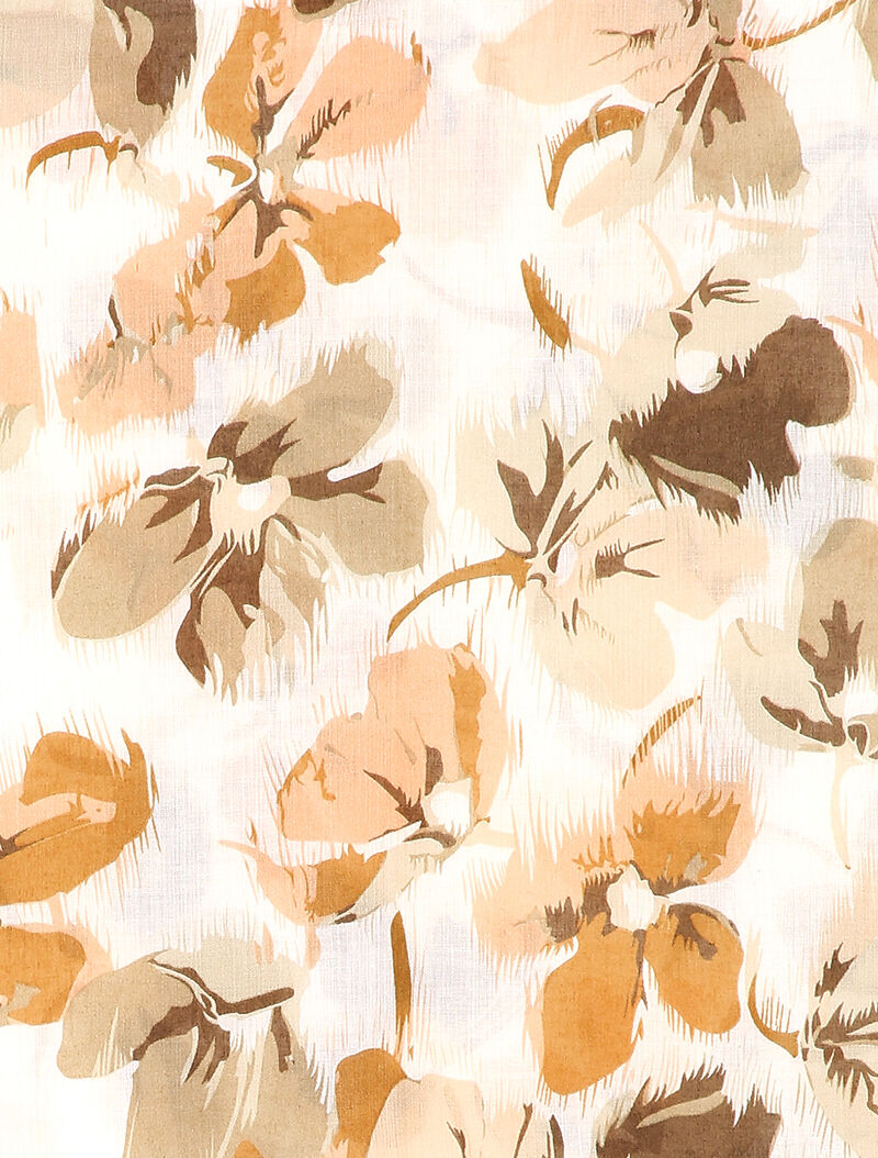 Foulard à imprimé floral et bords à pompons - Beige - 2