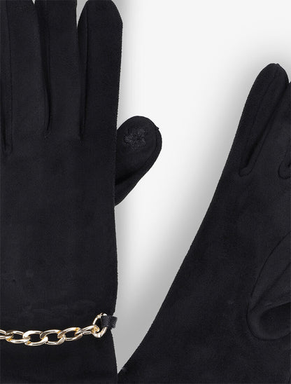 Gants en suédine à détail chaîne - Noir - 2