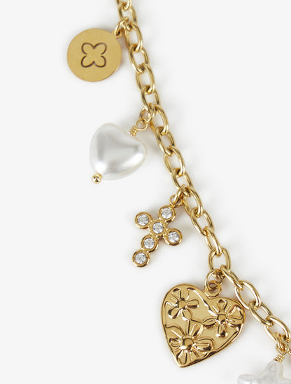 Collier chaîne à breloques coeurs - Or - 3
