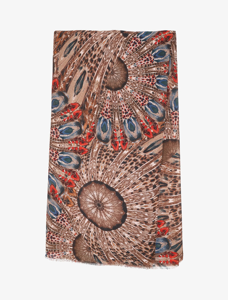 Foulard à imprimé plumes stylisées - Camel - 2