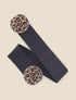 Ceinture à boucle métallique strassée à motif léopard - Noir/doré - 1