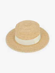 Chapeau en raphia style canotier - Écru - 1