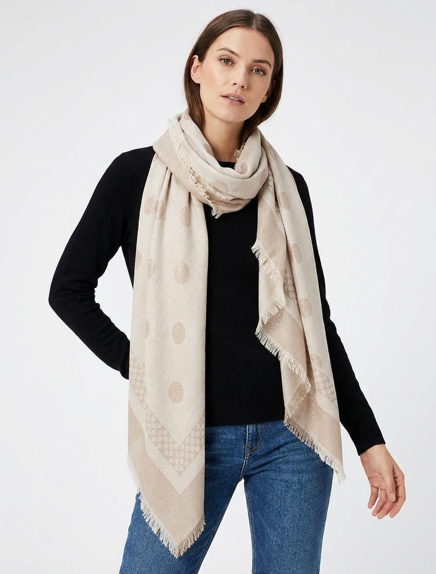 Foulard quadrato iridescente a pois - Beige