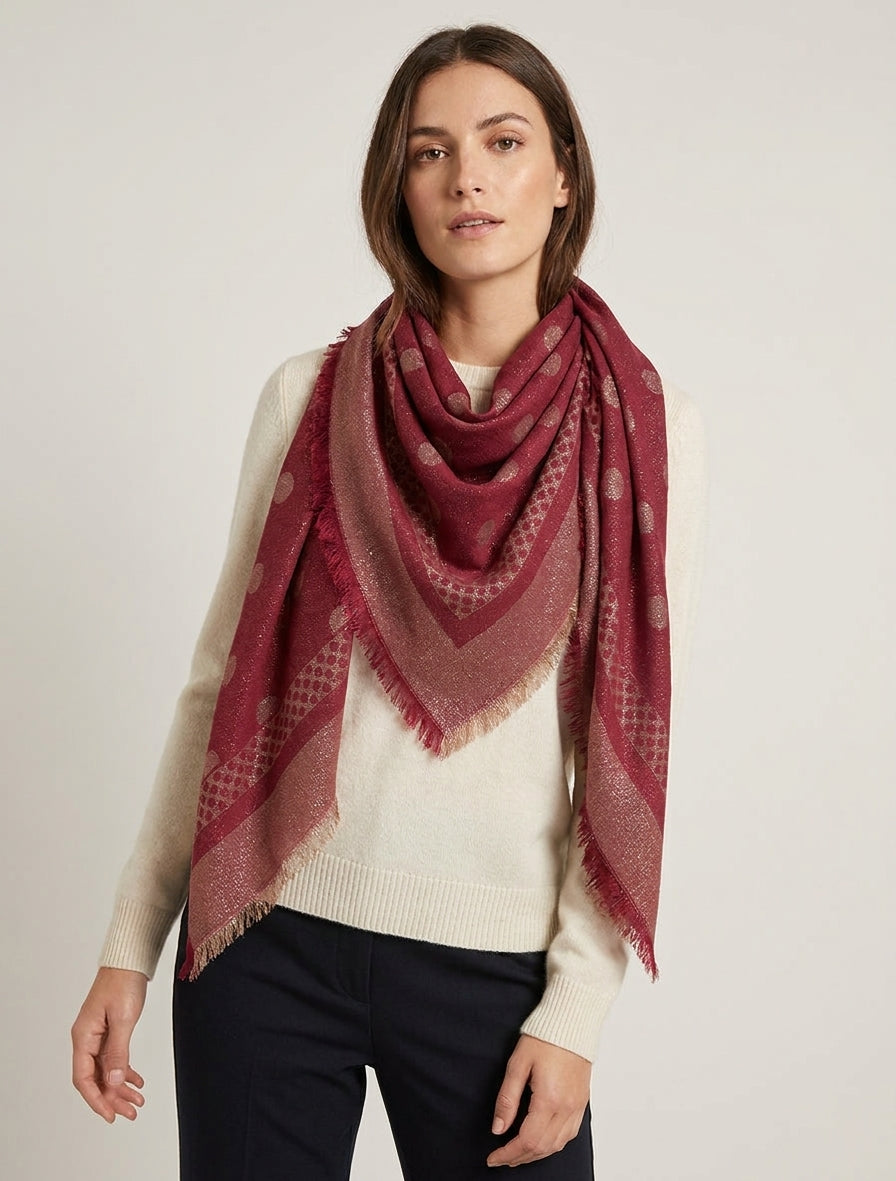 Foulard quadrato iridescente a pois - Bordeaux