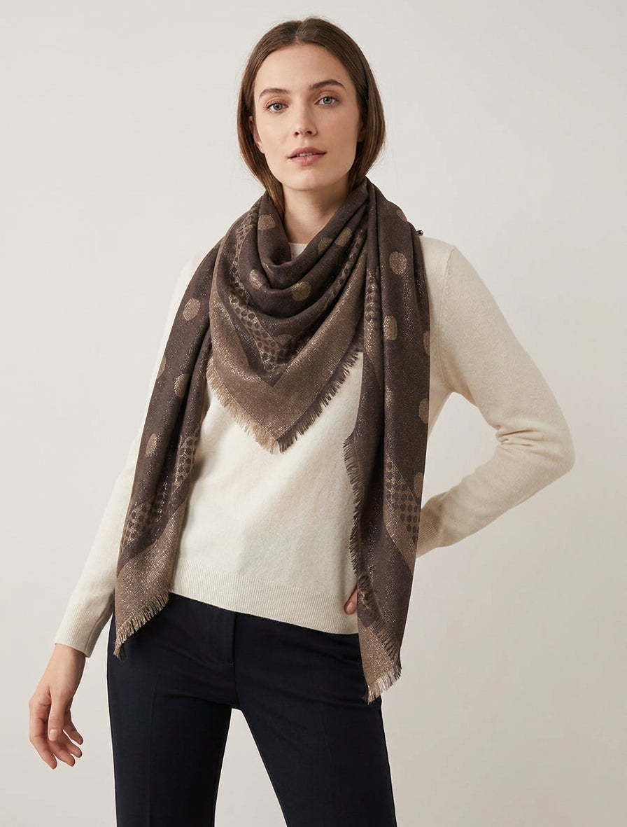 Foulard quadrato iridescente a pois - Marrone