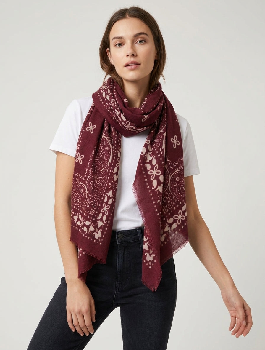Sciarpa rettangolare con motivo bandana - Bordeaux