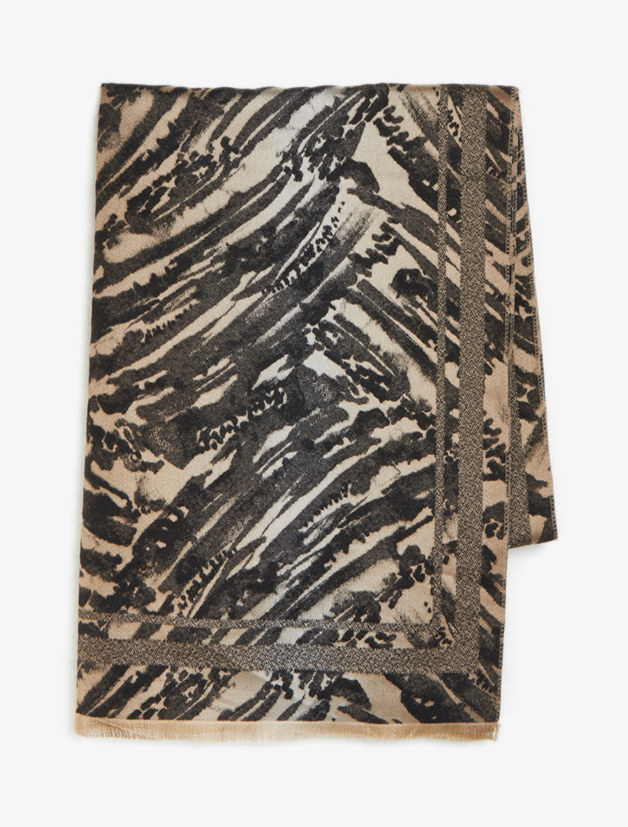 Echarpe rectangulaire à motif abstrait effet satiné - Noir - 2