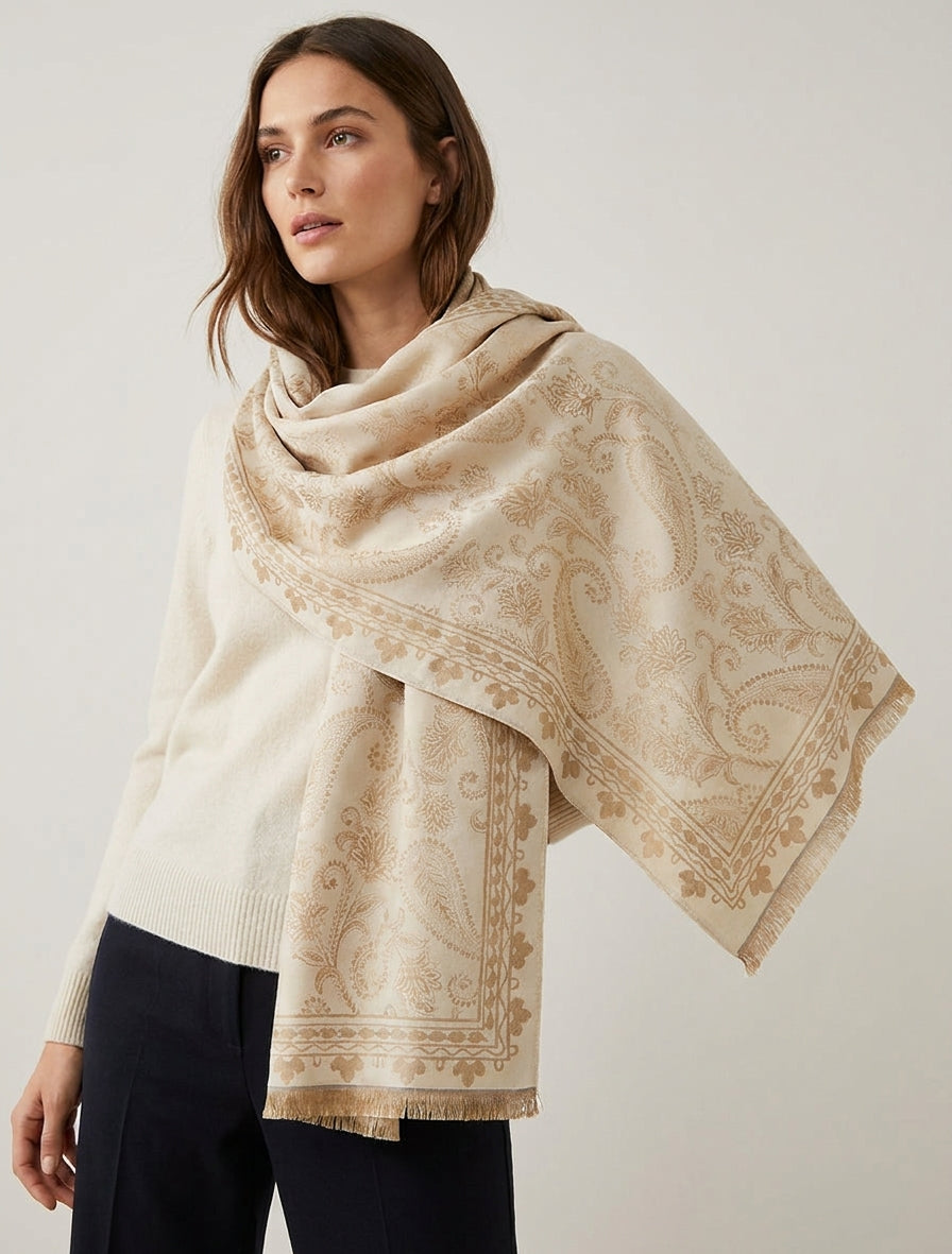 Sciarpa con stampa cachemire - Beige