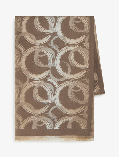 Echarpe rectangulaire à motif cercles et bords francs - Taupe - 2
