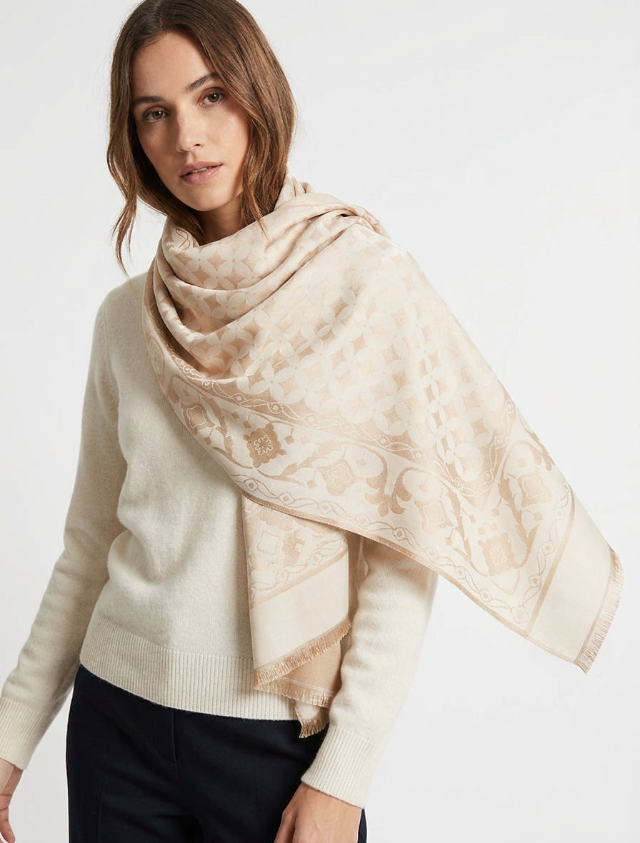Sciarpa satinata a motivo grafico - Beige