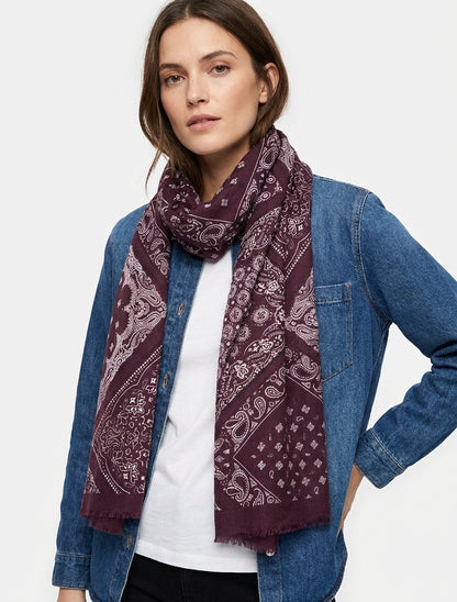 Sciarpa stampata bandana in misto cotone - Feccia di vino
