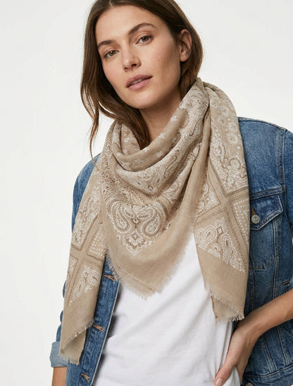 Sciarpa stampata bandana in cotone misto - Beige