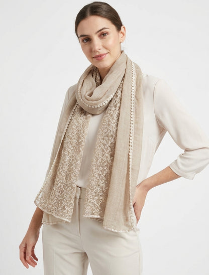 Sciarpa con inserto in pizzo - Beige