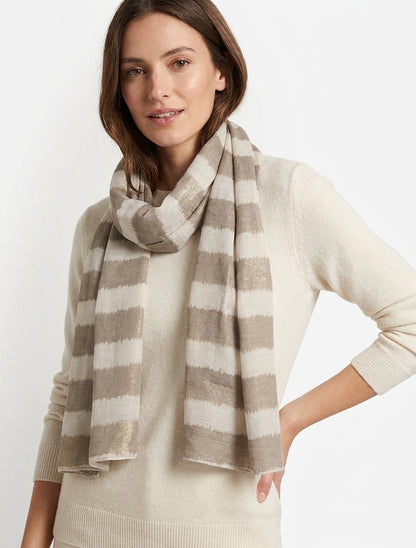 Sciarpa in cotone misto con stampa a righe con tocchi iridescenti. - Talpa