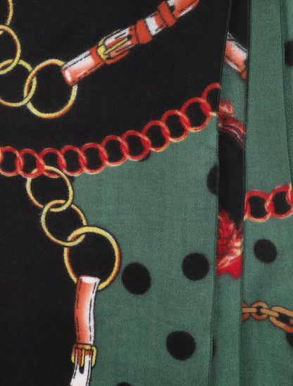 Echarpe à imprimé chaînes et pompons - Vert - 3