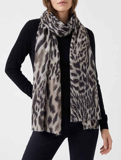 Sciarpa in misto lana stampa leopardata - Beige