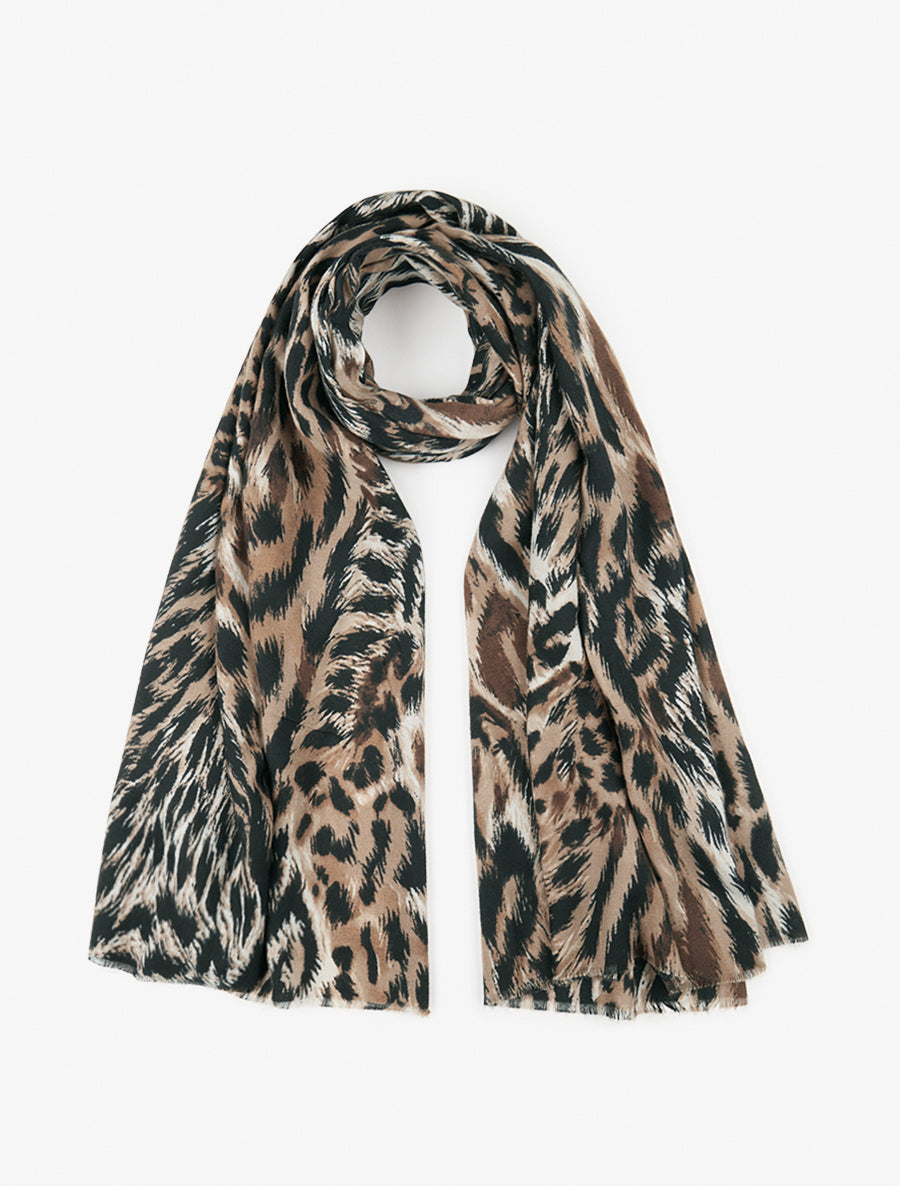 Echarpe en laine mélangée imprimé léopard - Camel - 1