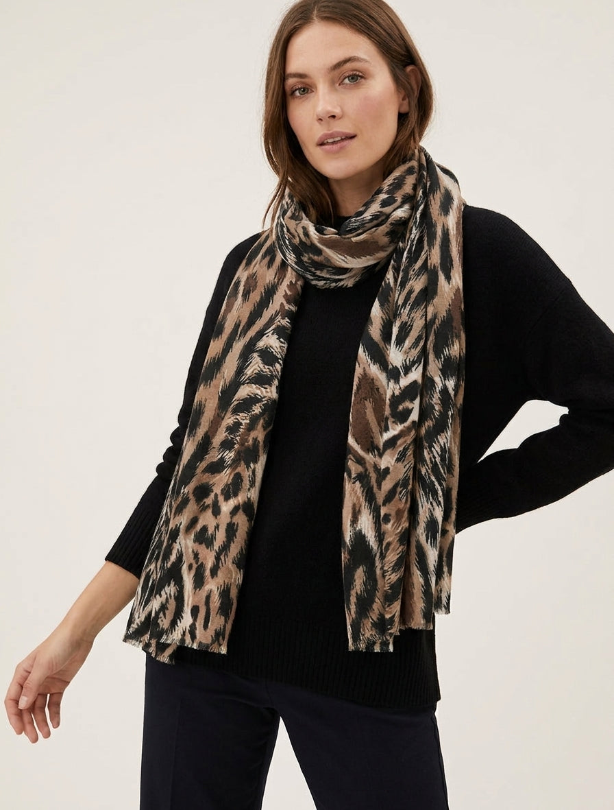 Sciarpa in misto lana stampa leopardo - Chameau