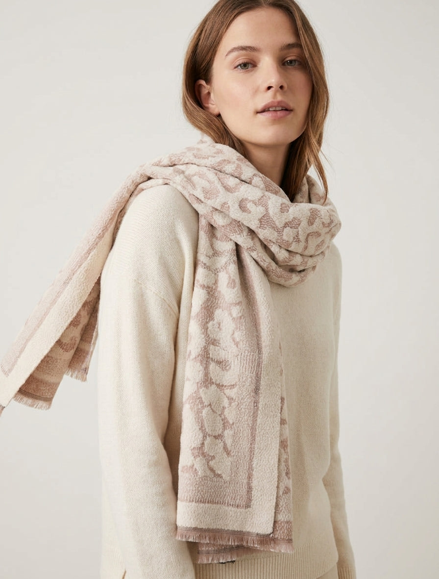 Sciarpa imbottita con motivo leopardato - Beige