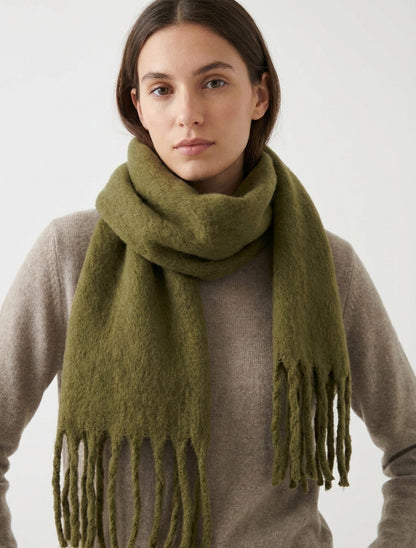 Sciarpa di lana soffice con frange - Cachi