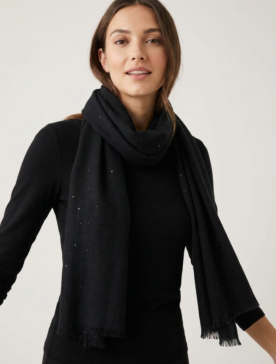 Sciarpa in cotone misto con paillettes - Nero