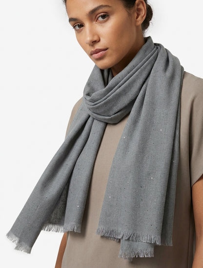 Sciarpa in cotone misto con paillettes - Grigio