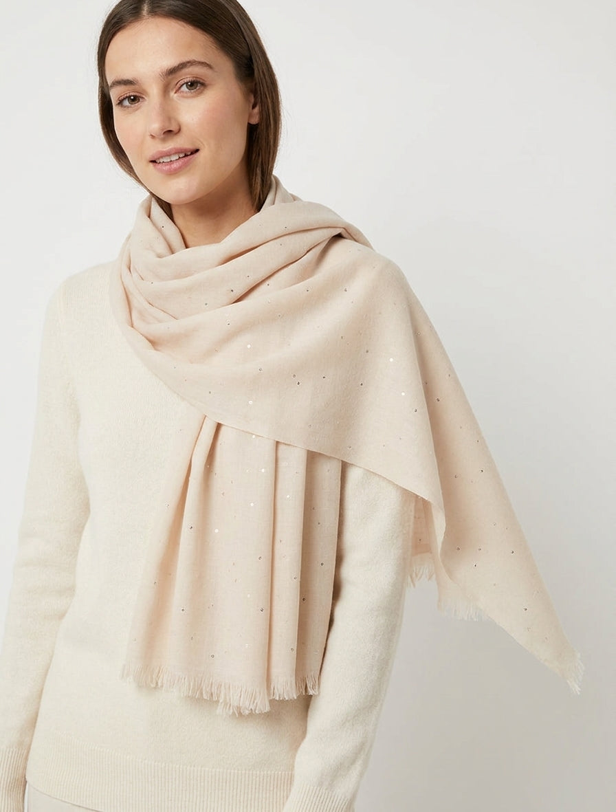 Sciarpa in cotone misto con paillettes - Beige