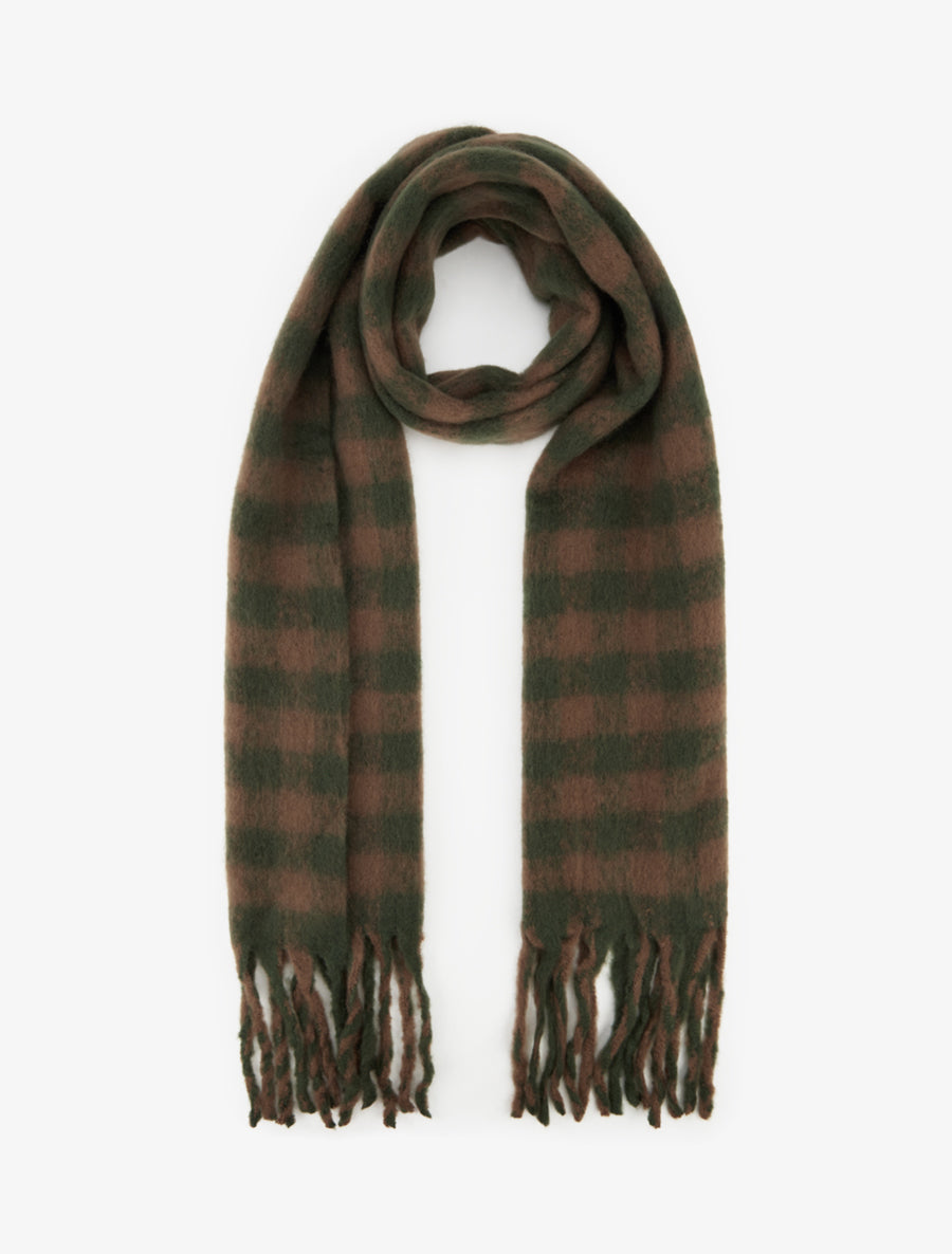 Echarpe en laine mélangée imprimé carreaux - Kaki - 1