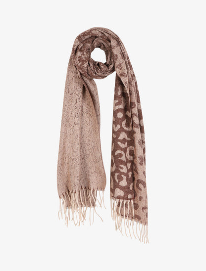 Echarpe à franges imprimé léopard - Beige - 4