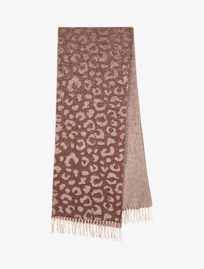 Echarpe à franges imprimé léopard - Beige - 2