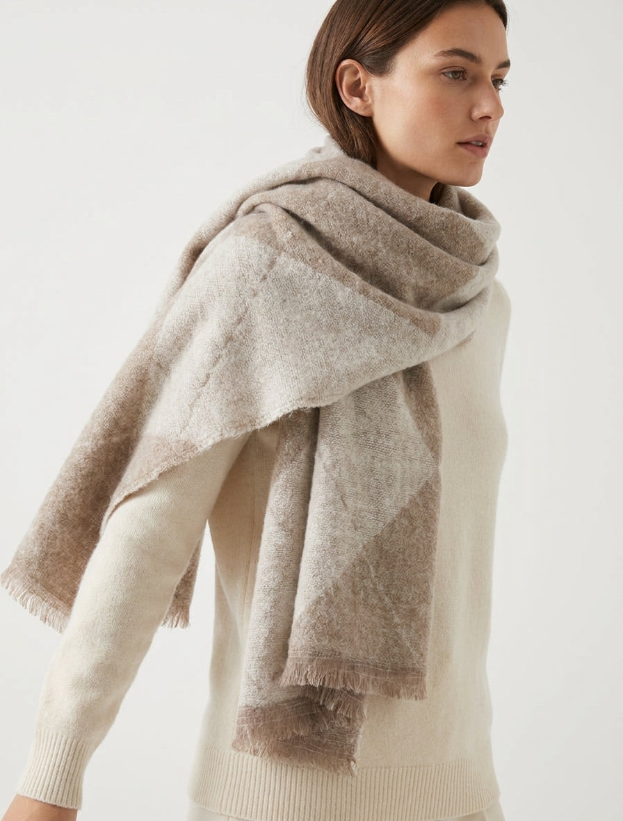 Sciarpa in misto cashmere con stampa a rombi - Beige