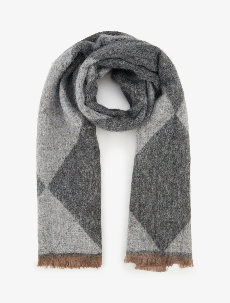 Echarpe en cachemire mélangé imprimé losange - Gris - 1