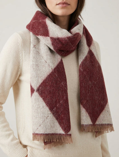 Sciarpa in misto cashmere con stampa a rombi - Bordeaux