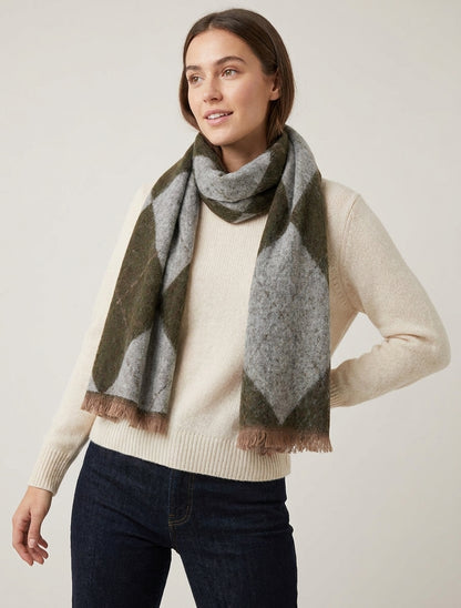 Sciarpa in misto cashmere con stampa a rombi - Cachi