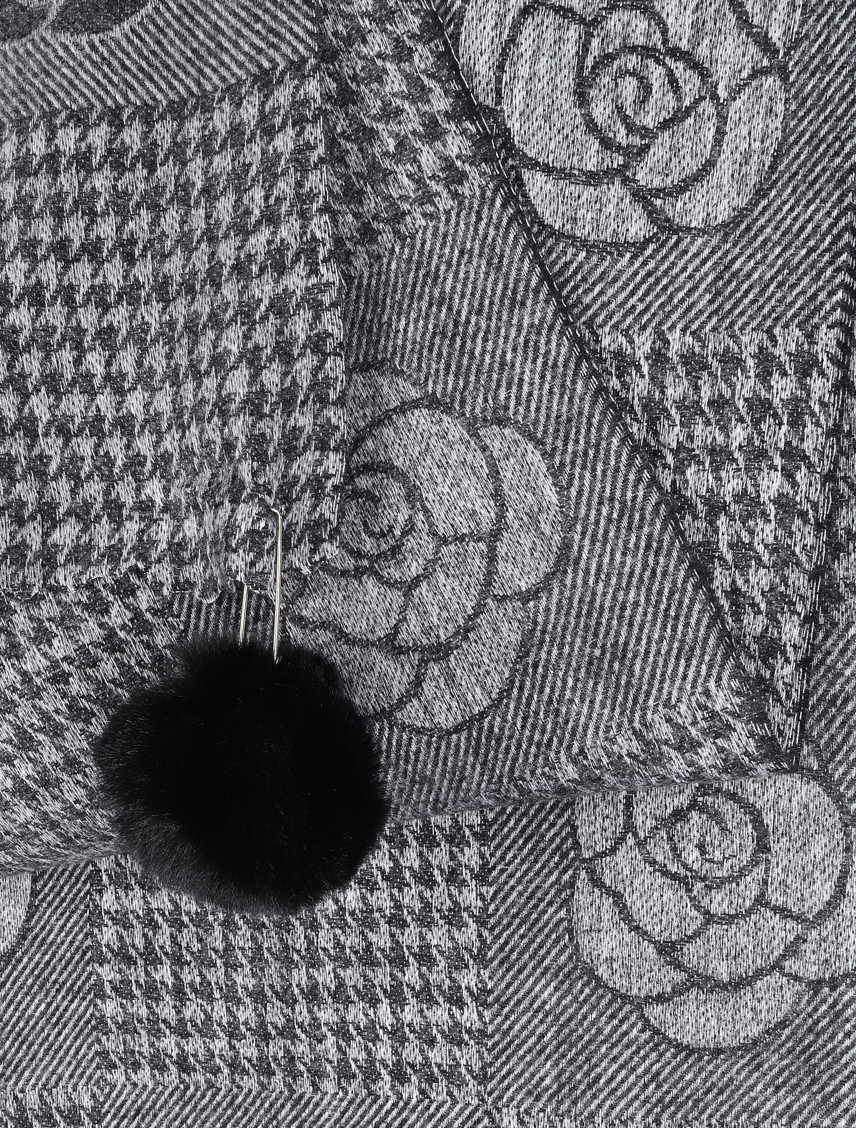 Echarpe à pompons et motif roses - Noir - 3